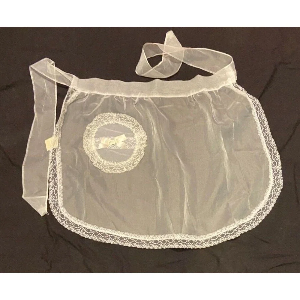 #5732 Womens Sheer White Bride Lace Half Hostess Apron